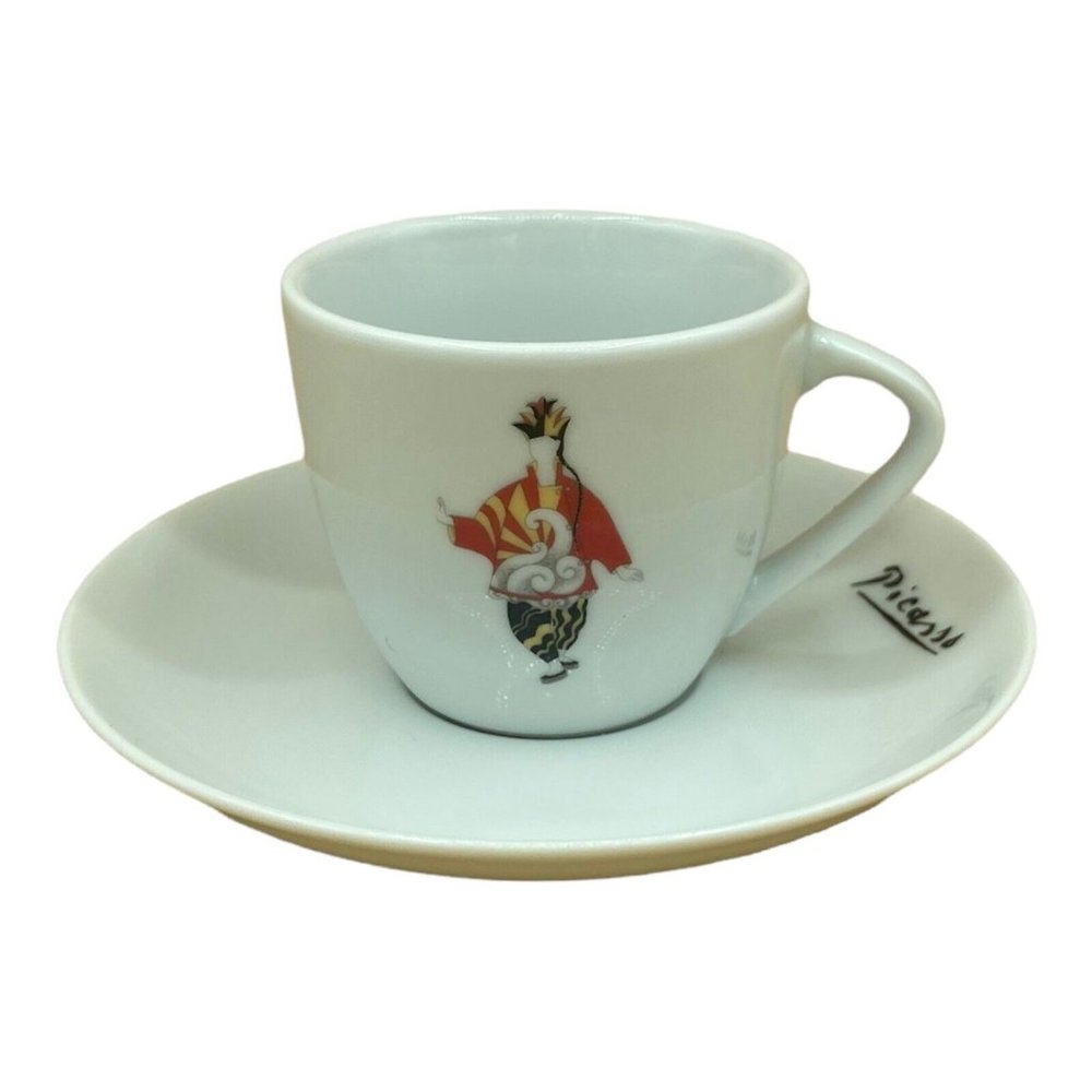 Pablo Picasso Espresso Cup Saucer Porcellana Di Bohemia White Demitasse